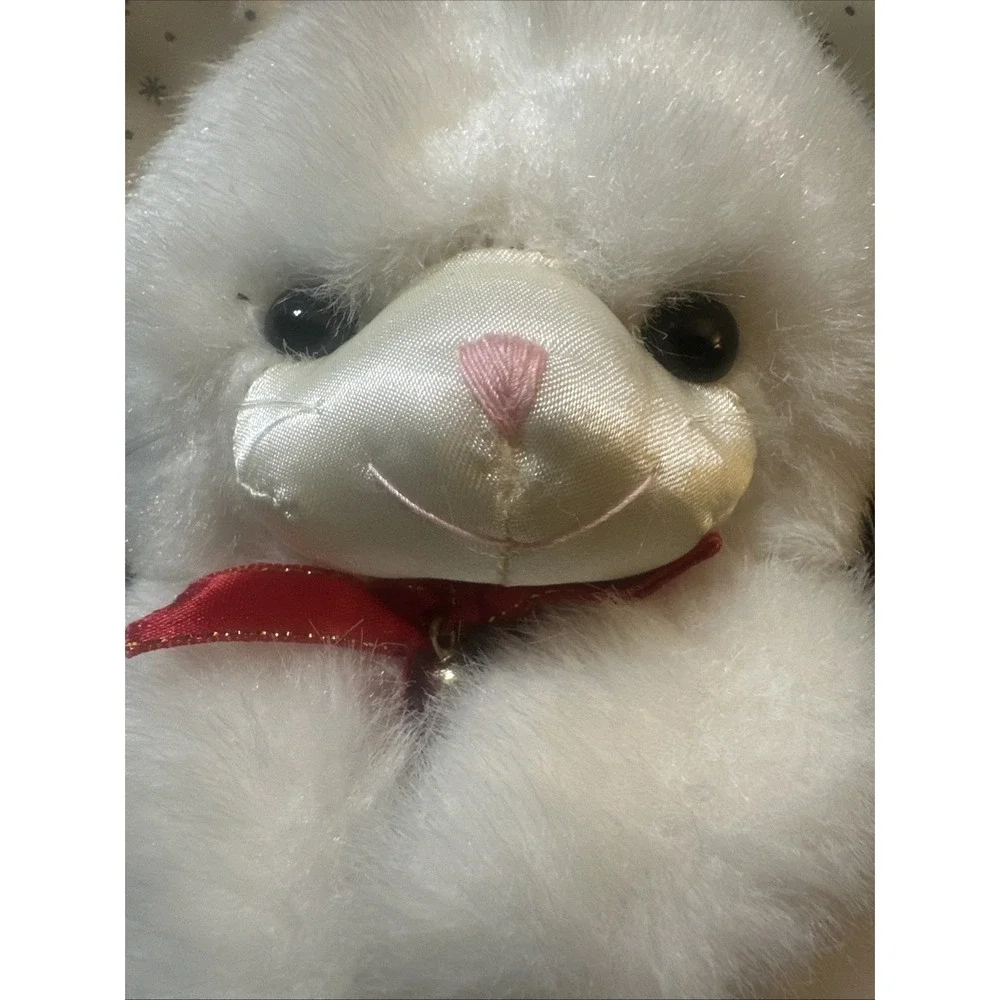 Vintage‎ Applause Christmas 1986 Plush White Mouse Satin Snowflake Ears Jingle